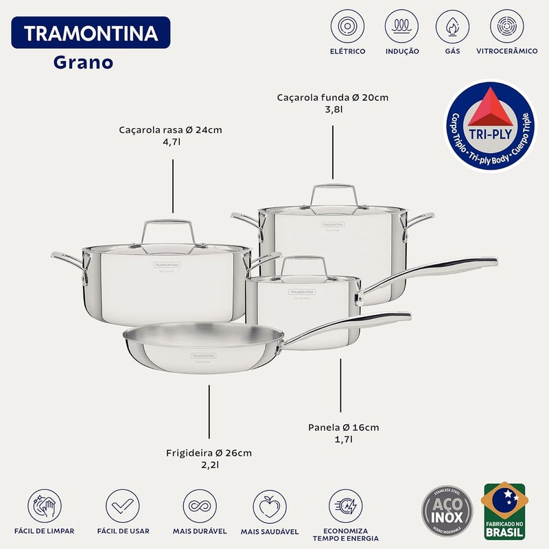 Tramontina Grano 7-piece stainless steel cookware set with tri-ply body, 65140126 - Image 4
